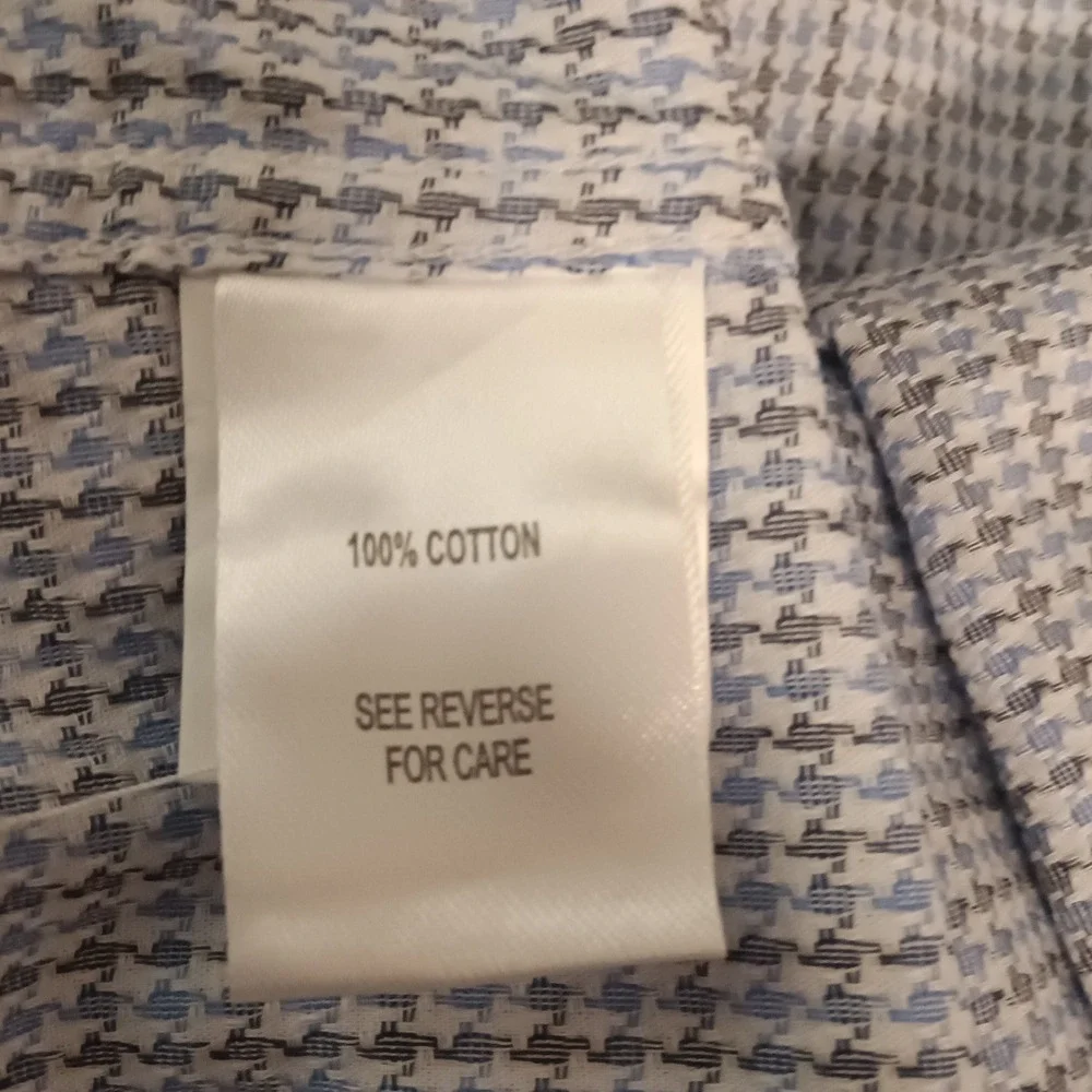 Johnston & Murphy Tailored Fit Men's XL Button Down Shirt 100% Cotton Blue Plaid
